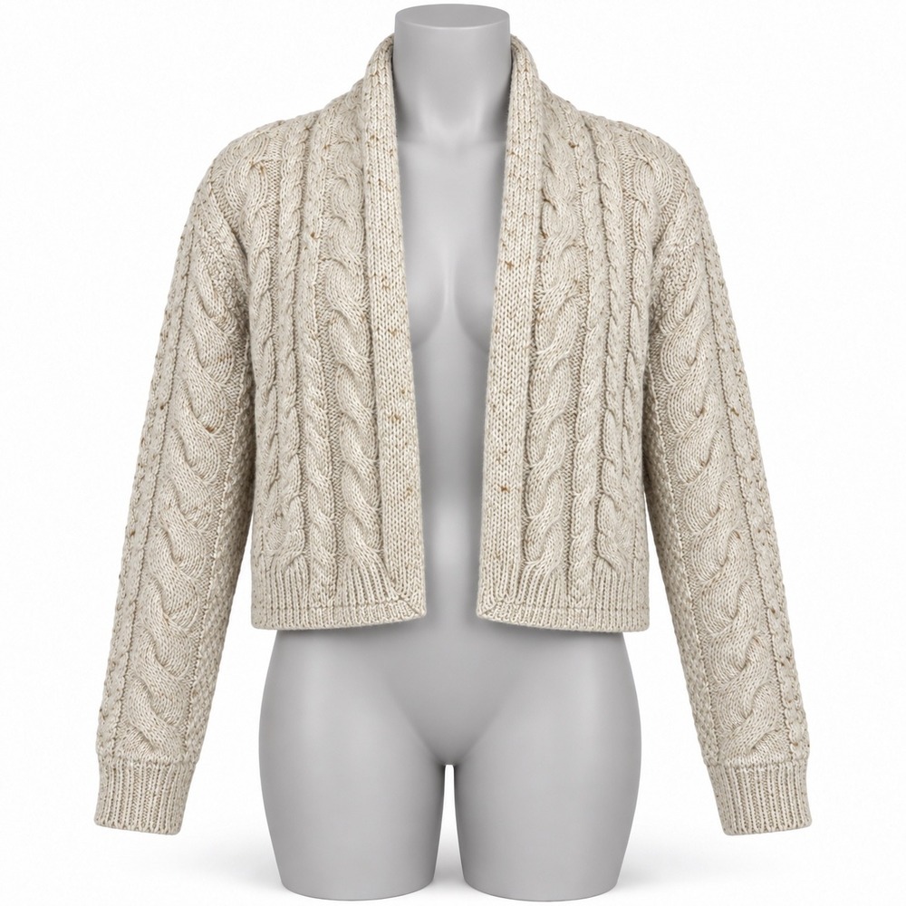 Lauren Ralph Lauren Cable Knit Cropped Cardigan Sweater Beige Shawl Collar XL